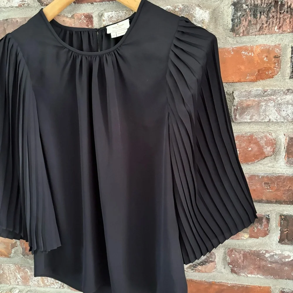 Kate Spade Black Pleat Sleeve Blouse Top, XS